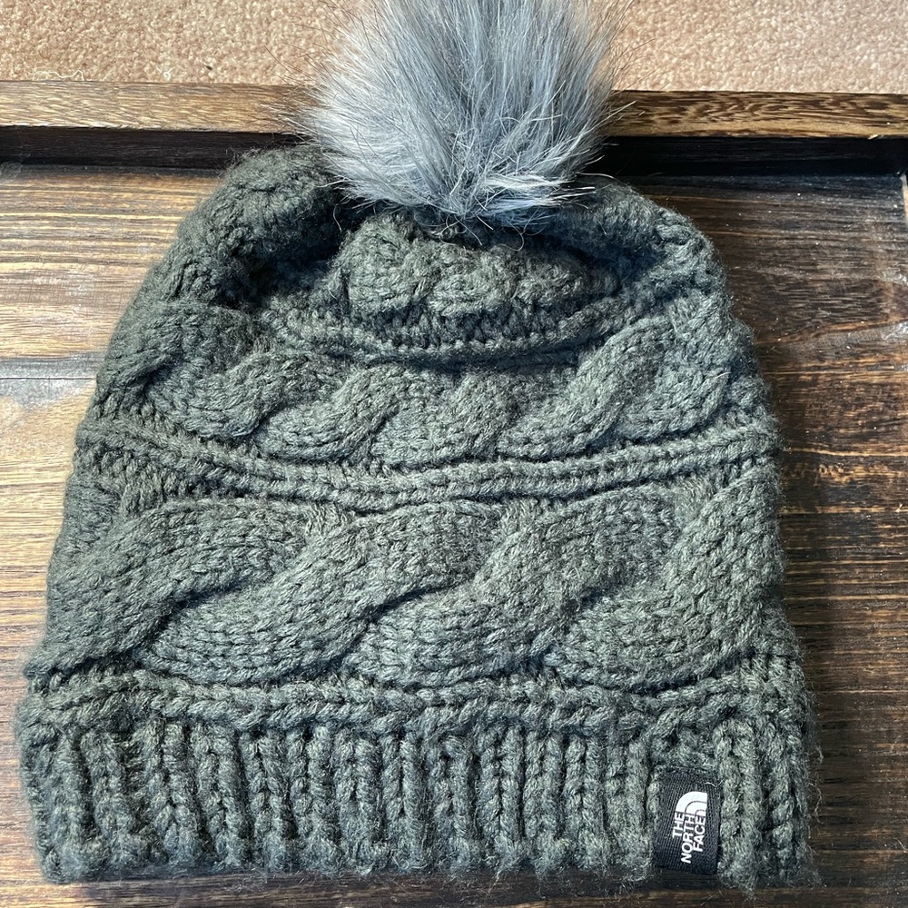 The North Face Dark Gray Knit Beanie with Pom